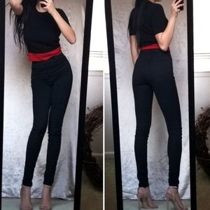 Vintage Color Block Black Red Wool Crop Top Small